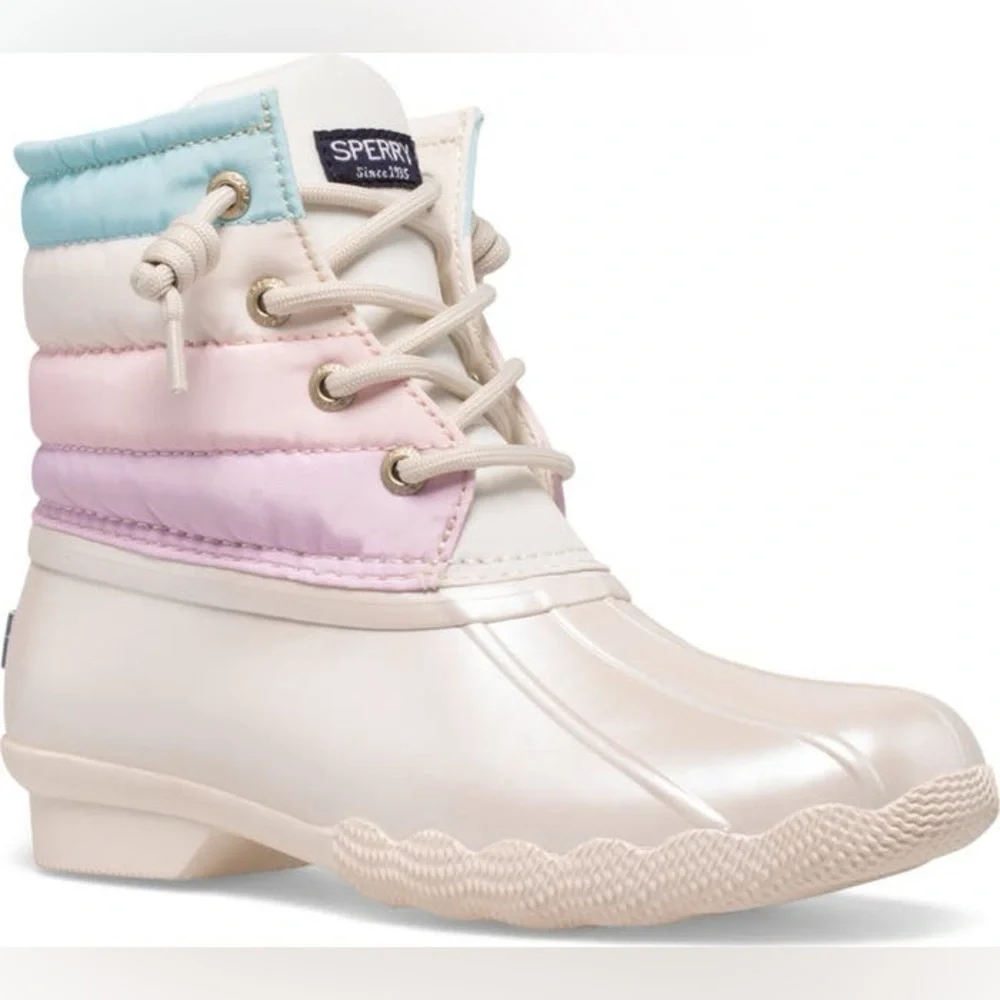 Sperry Topsider Saltwater Water Resistant Ankle Zip Up Boot Unicorn Pink size 6